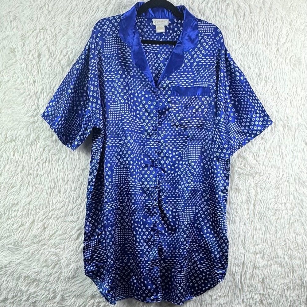 Vintage A. Milani Intimates Blue Satin Nightshirt 1X